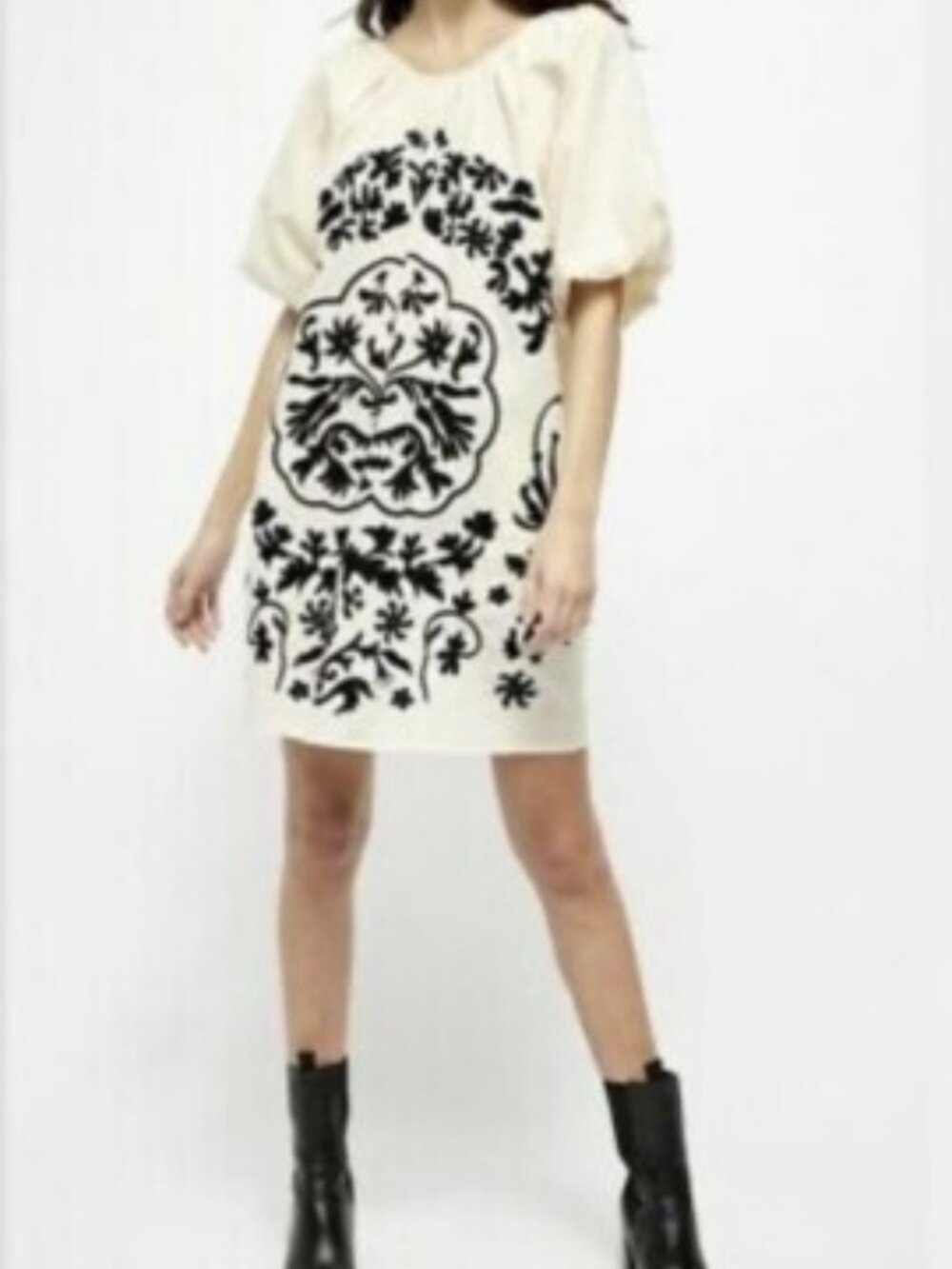 Boho Fiona Embroidered Mini Dress with Puff Sleeves